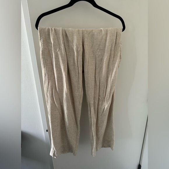 Free People Tan Linen Trousers Women Size 10 High Waist Pleated Cream - Picture 2 of 4